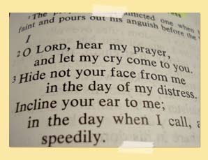 Image of Bible open to "Hear my prayer"