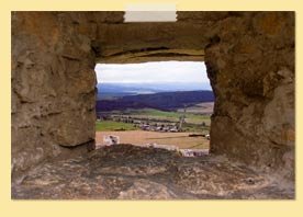 View of the city through a rock window